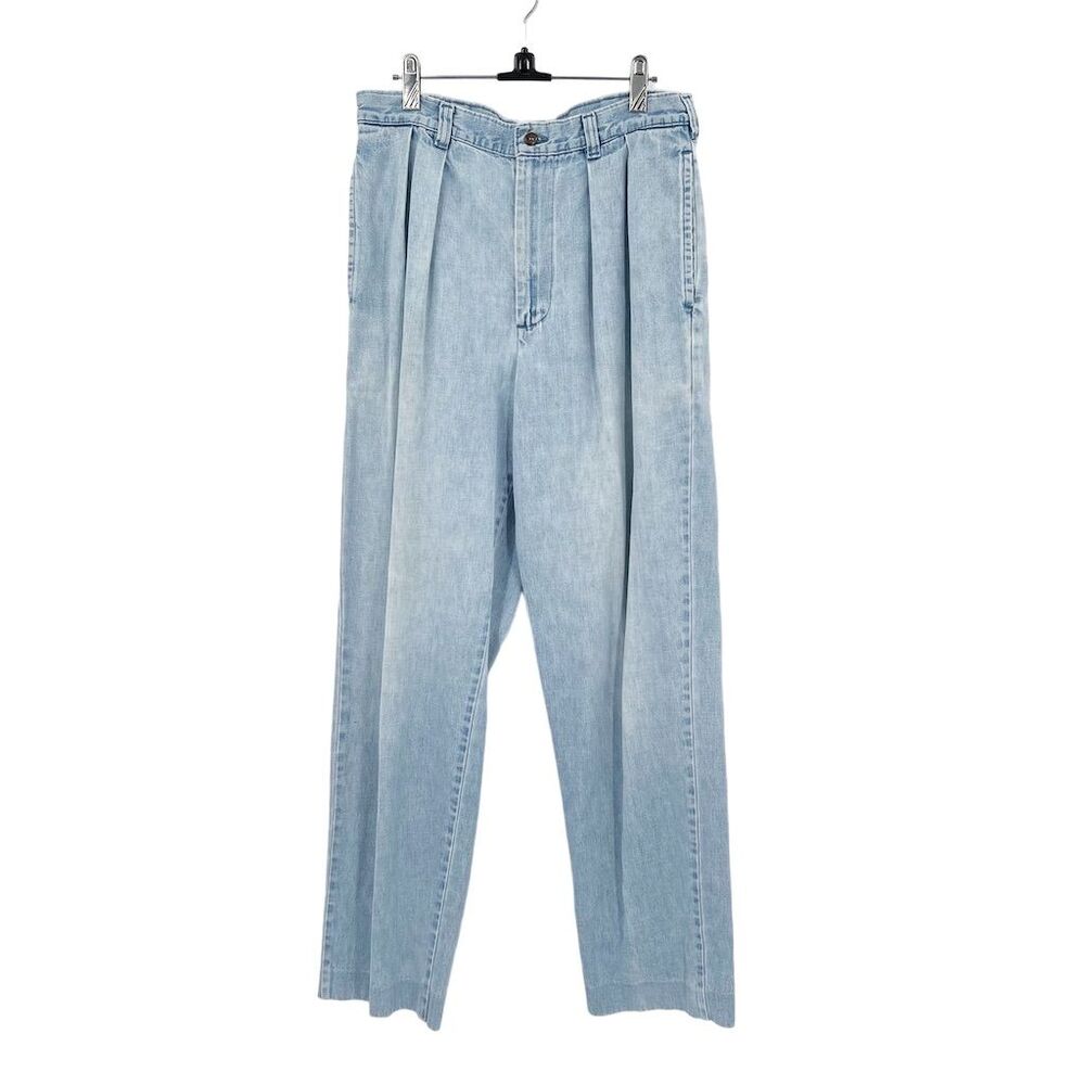 Vintage J.Crew Women's Pleated Denim Jeans Blue Size 32/34 Straight Leg Hi Rise